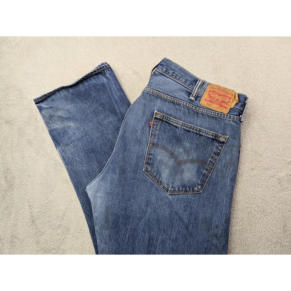 Levi Strauss 501 Mens W42 L30 Blue Button Fly Straight Leg Denim Jeans